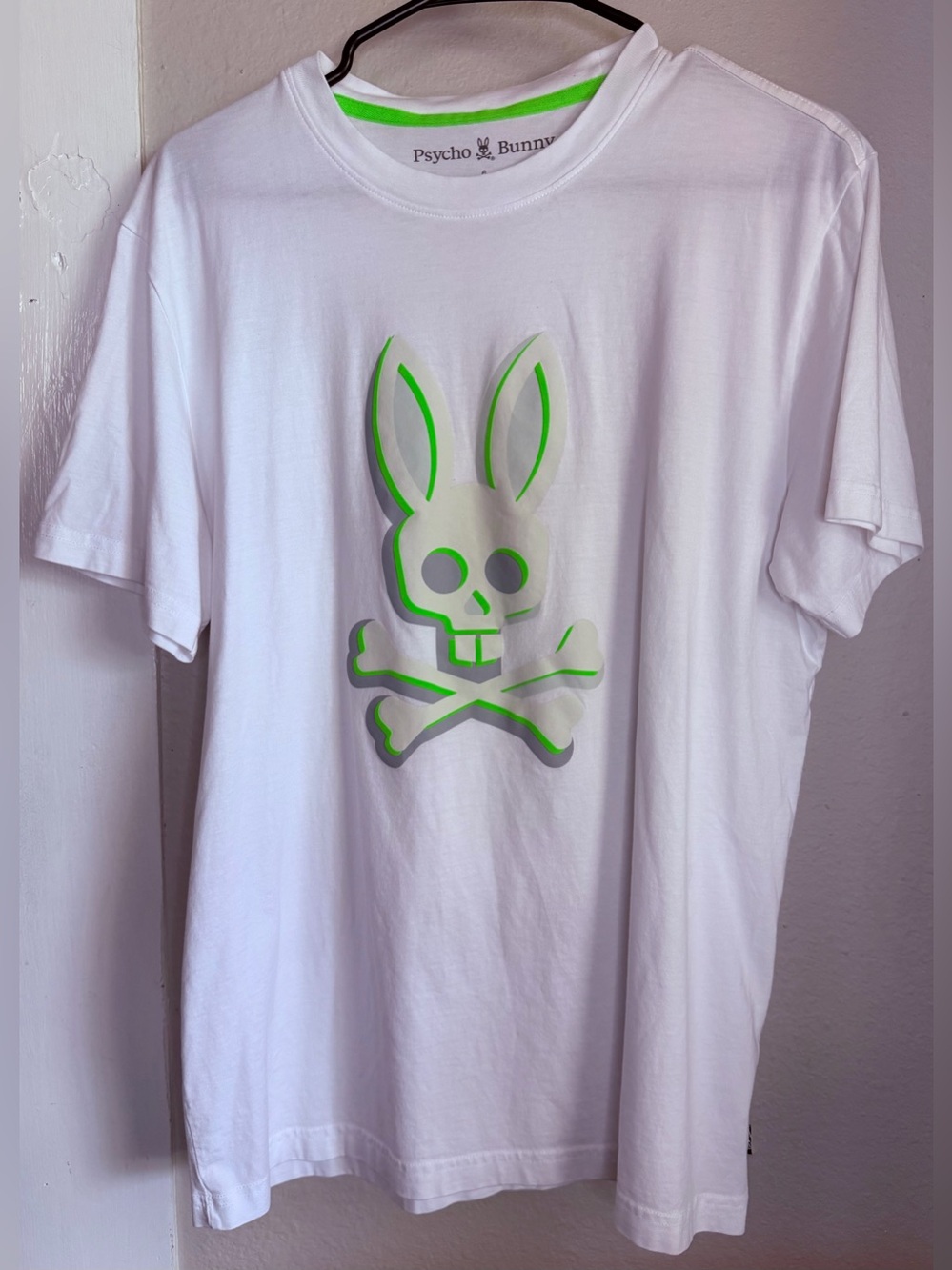 Psycho Bunny White Neon Green Logo Short Sleeve T-Shirt Men Size 6 / L